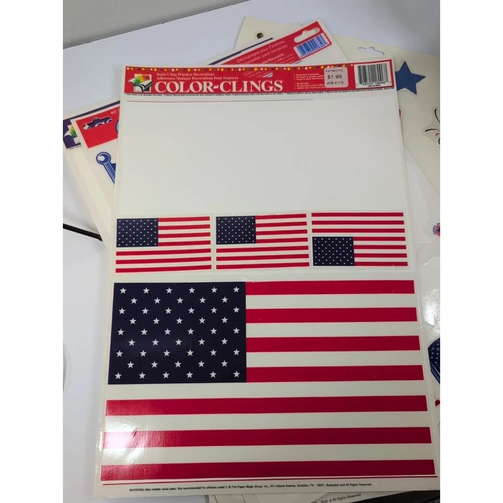 Vintage Classic-Clings Resuable Static Cling Window Decor ‎ American Flags